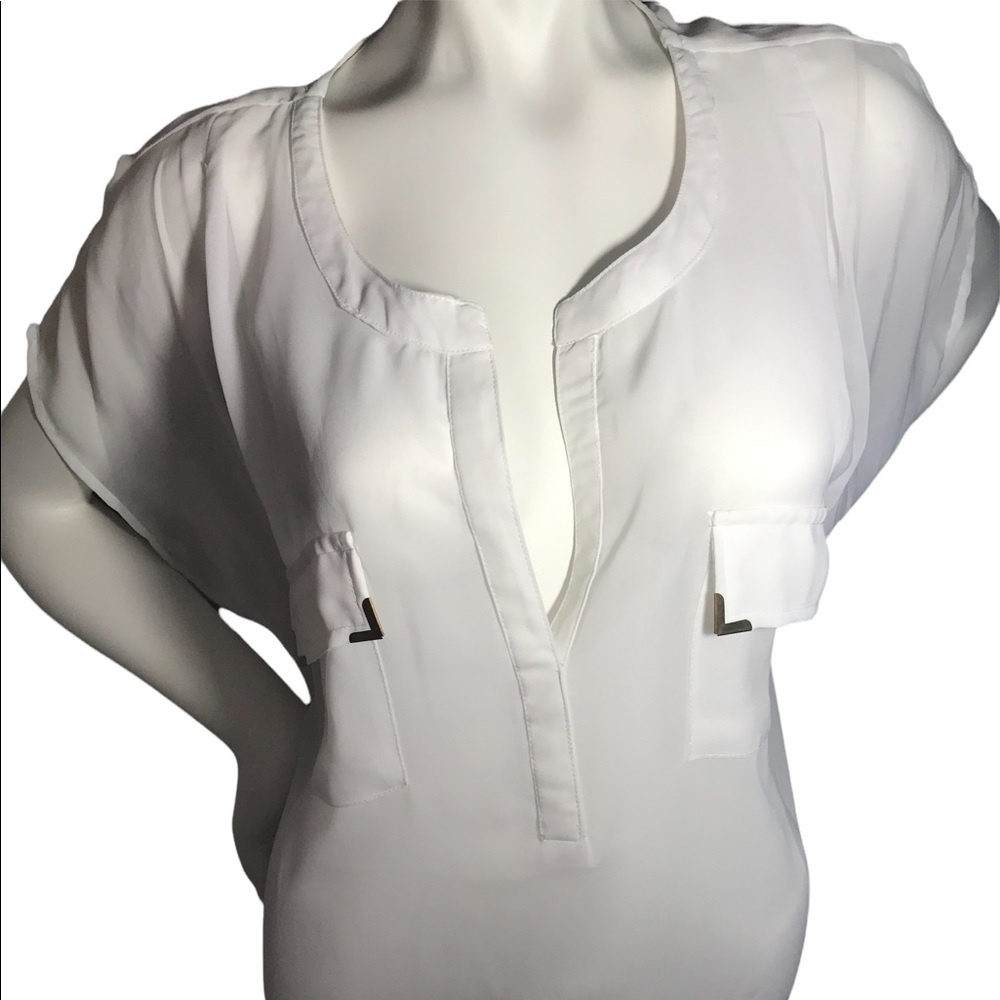 LIVE 4 TRUTH Sheer White Blouse with Gold Tone pocket accents SIZE XL